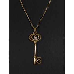 NVC Signed Gold Tone Key Pendant Necklace 20 Inch Chain